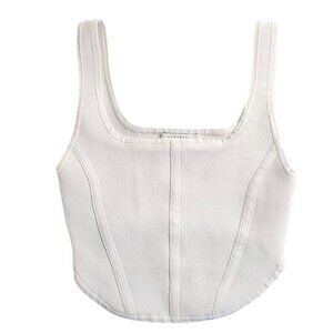 Aritzia Babaton Sculpt Knit Bustier Top, White, Thick, Stretch Crop Top, Size S